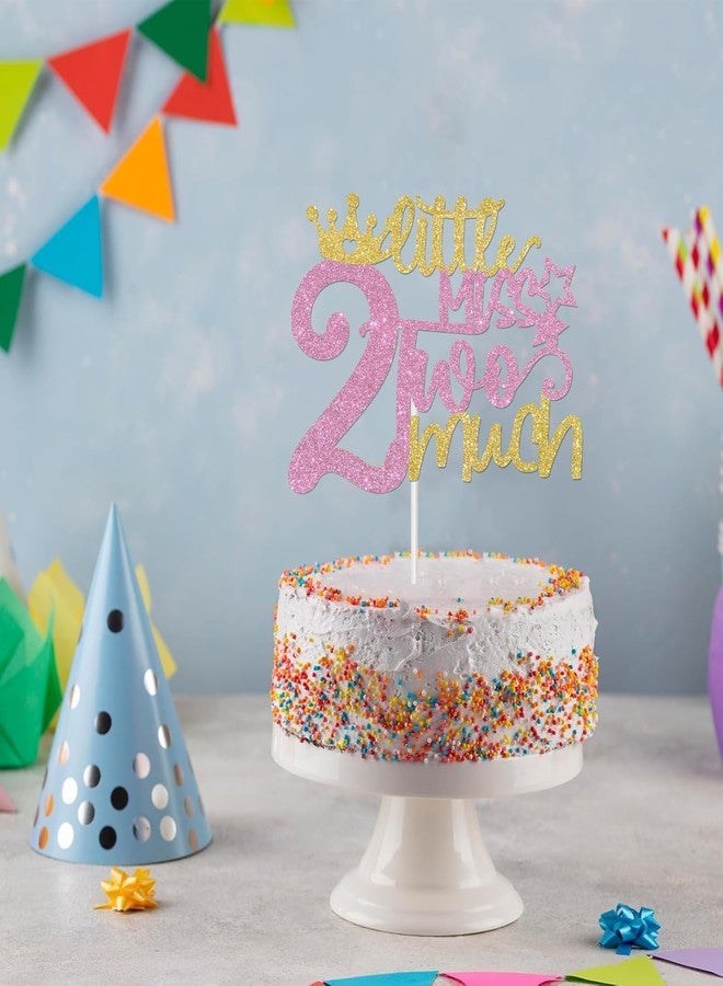 Confetti! Little Miss Two Much Cake Topper Girls 2nd Birthday Party Decorations Gold & Pink Glitter Baby Shower Party Cake Decor Baby Girl Two Years Old Birthday Party Supplies - Image 5